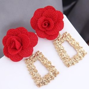 New. Rose Floral Gold Geometric Shape Earrings